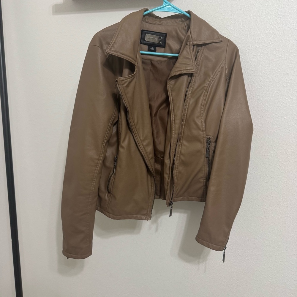 Francesca’s beige/light tan faux leather jacket